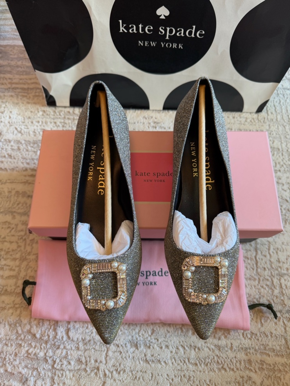 kate spade Buckle up Pointed-Toe Flats with Pearl Buckle